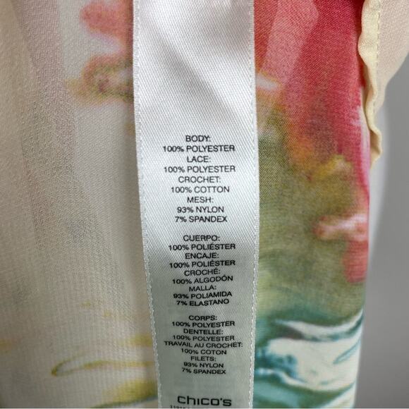 Chico's Off White Lace Inset Pop Over Top 3 - Picture 7 of 7